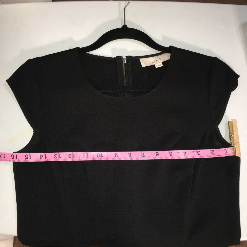 Loft Black Scoop Neck Cap Sleeve Sheath Dress With Pockets Size 4 - Picture 10 of 11